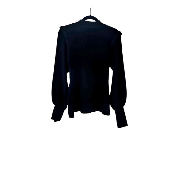 River Island Ribbed Knit Shoulder Button Mockneck Sweater Black Size 12 NWOT - Picture 5 of 10